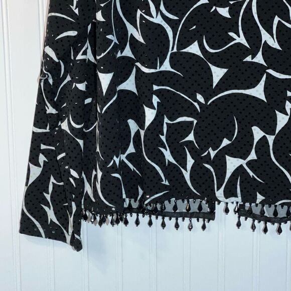 MSK Cropped Jacket Women’s Large Black And White Beaded Hem Classiccore Cottag - Picture 9 of 11